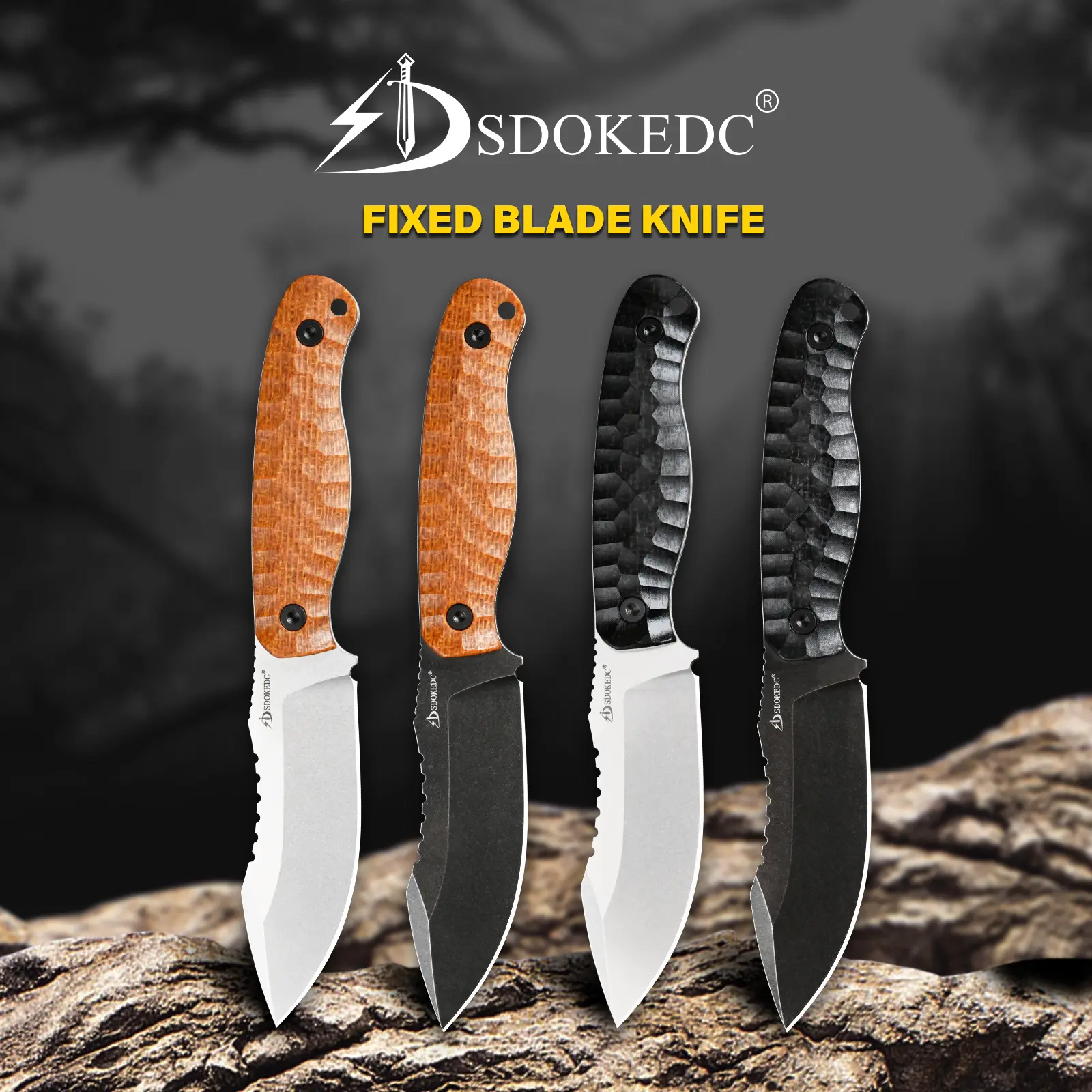 SDOKEDC DC53 Steel Multifunctional Knife with Micarta Handle & Protective Kydex Sheath, Outdoor Survival Gear for Hiking, Light Daily Use, Fishing, Outdoor Survival Edc, Survival Equipment