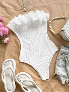 Stylish Women's Casual Vacation Look, 3D Floral Lace Strapless Sleeveless Backless Jumpsuit, Slim Fit Design for Spring Summer Fashion