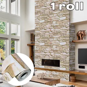 Stone Texture Self-Adhesive Wallpaper Roll, Easy Clean, Simple Installation, DIY Suitable for Living Room Bedroom Background Wall Decor