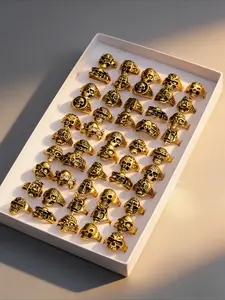 24 retro gold skull ring set, punk 3D engraved rings, old dark style jewelry, the first choice for party wear for Halloween