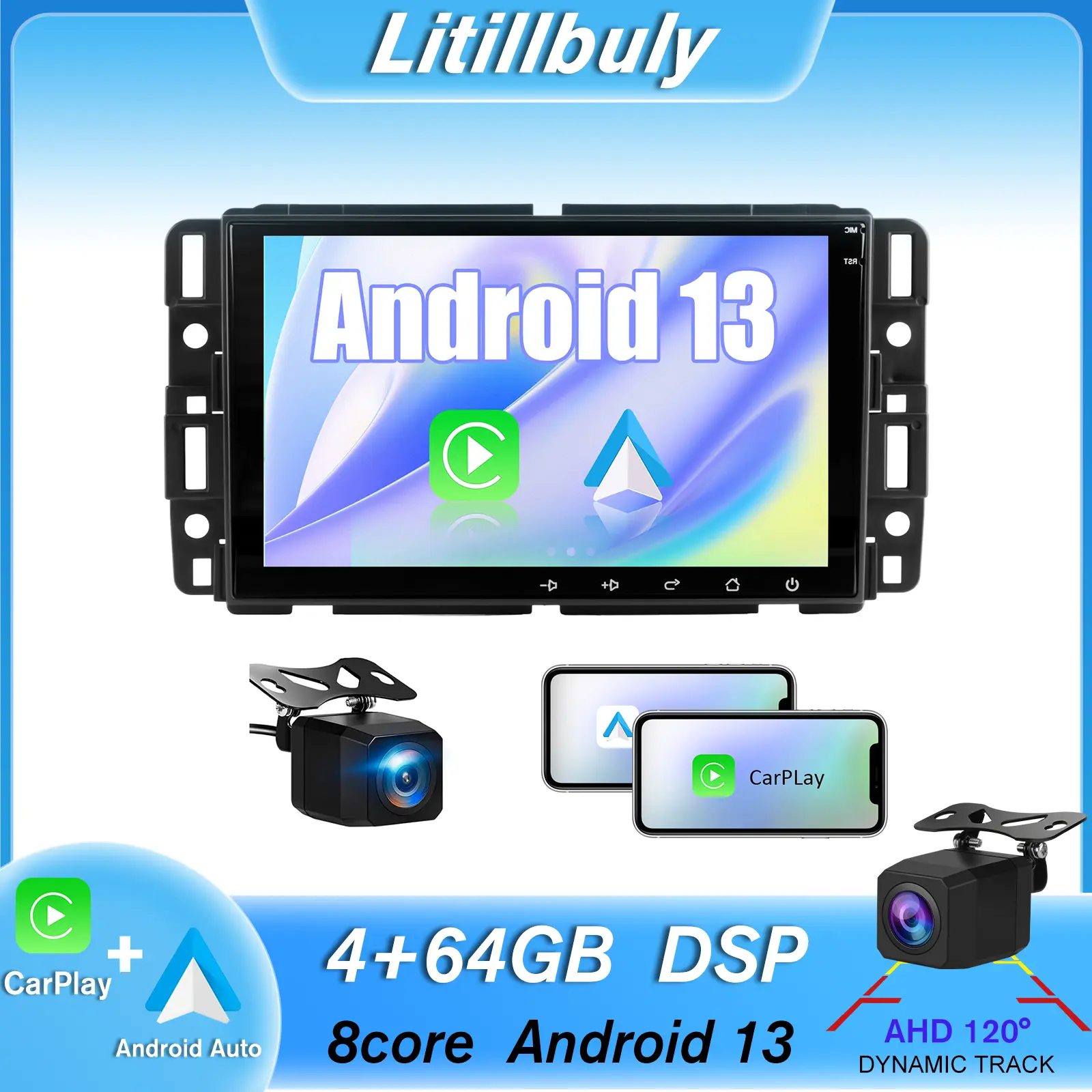 Car Stereo for GMC Sierra Yukon Chevrolet Buick Chevy Silverado touch screen has Android Auto Wireless Carplay, Bluetooth WIFI supports GPS Navigation