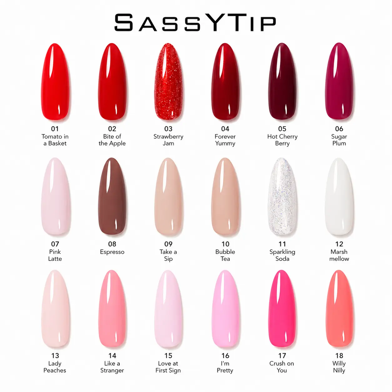 SASSYTIP 18shades Nail Gel Polish Set HEMA&TPO FREE with UV/LED Nail Lamp and Color Card, 7.5ml Soak Off, Long Lasting UV LED Cured Gel Polish, Art Manicure Salon Easy DIY at Home