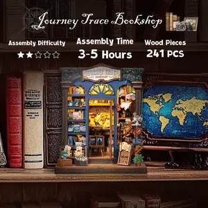 CUTEBEE DIY 3D Book Nook Kit Journey Trace Bookshop – Miniature Wooden Streetscape Bookstore with LED Light, Handmade 3D Dollhouse Decor | Holiday, Christmas and Black Friday Gift