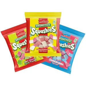 Squashies DrumStick Candies Variety Pack - Original Rasberry & Milk, Sour Cherry & Apple, and Bubble Gum Flavour - 120G (3 PACK BUNDLE) - Imported from UK
