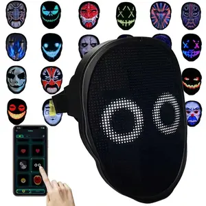 LED Mask- Programmable APP Bluetooth Customizable Light-Up Face Mask For Festivals Parties Raves Cosplay Christmas Gift (AA Battery)