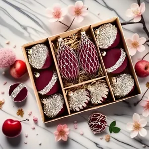 [10pcs Luxury Christmas Plush Ball] 10pcs Luxury Pure Hand-painted Diamond Inlaid Premium Plush Ball Christmas Decoration Ornaments Plastic