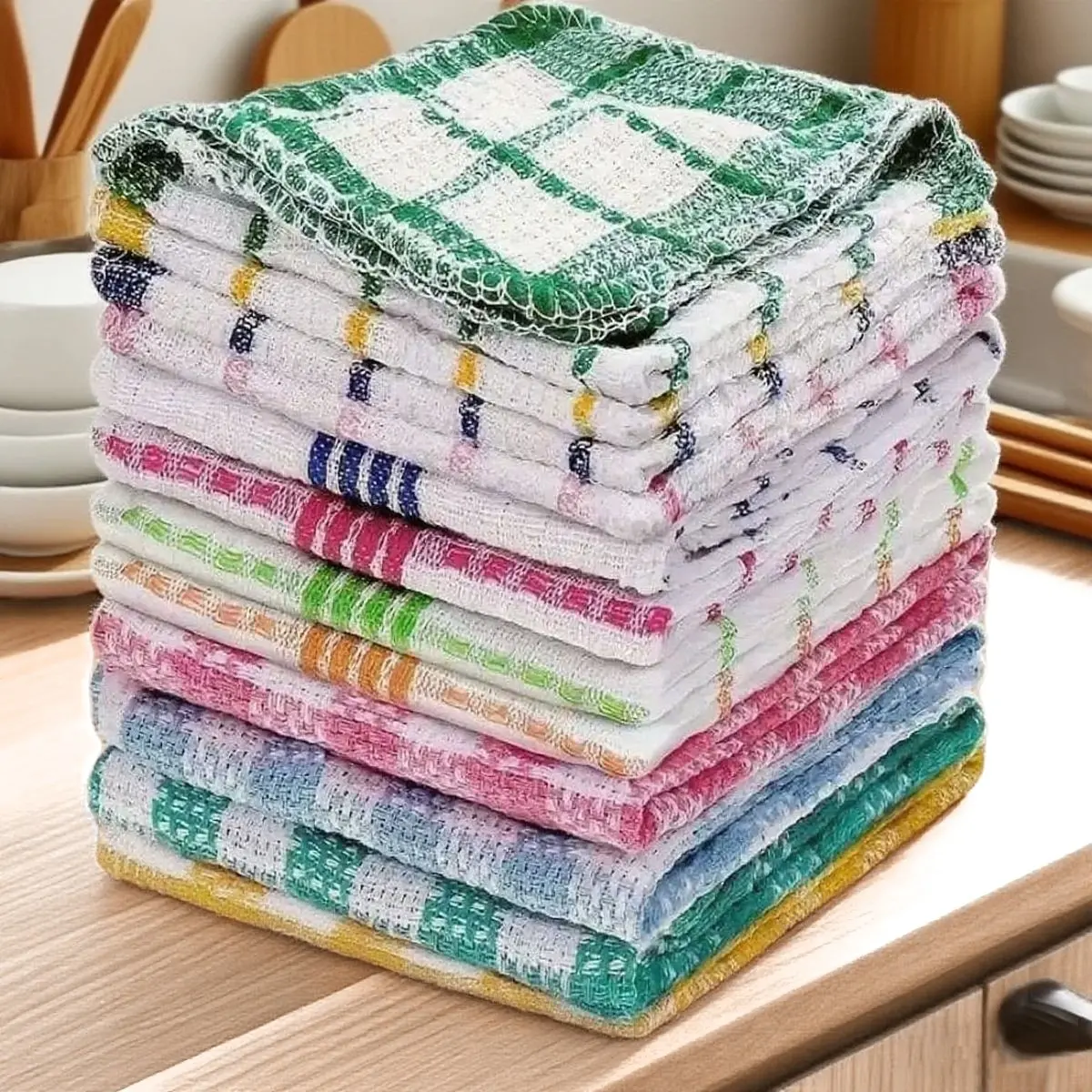 10 Piece Coffee Grid Dishcloth Set, Style Fabric, Easy Stain Removal, Quick Drying, Absorbent Kitchen Towels, Kitchen Dish Cloths, Dishcloths For Washing Dishes, Hand Wash, Space Theme, Dish Towels Rags