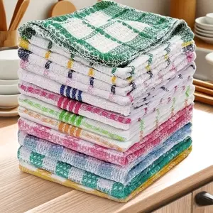 10 Piece Coffee Grid Dishcloth Set, Style Fabric, Easy Stain Removal, Quick Drying, Absorbent Kitchen Towels, Hand Wash, Space Theme, Dish Towels Rags