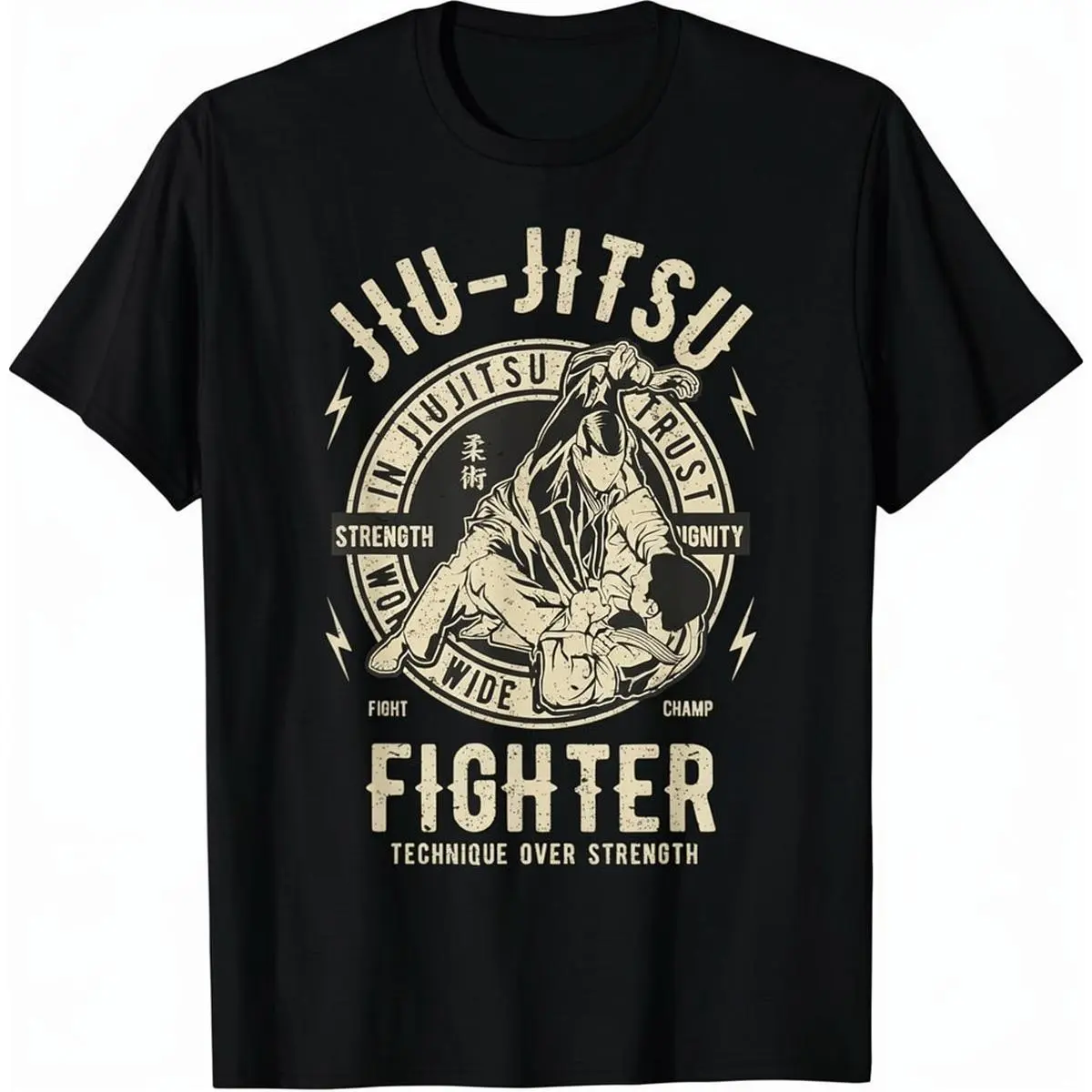 Men's Oversized Jiu Jitsu T-Shirt, 100% Cotton with BJJ Figure Graphic and Crew Neck, Ethically Produced Casual Streetwear