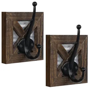 Autumn Alley 2-Piece Rustic Robe Hooks Set - Wood and Galvanized Metal Wall Mounted Towel Rack Organizer for Bathroom with Farmhouse Wall Hooks - Door
