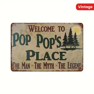 1pc Vintage Metal Wall Sign "Welcome to Pop's Paradise" – Men, Myths & Legends Funny Plaque, 8x12 Inch (20x30cm) – Retro Aluminum Wall Decor for Dad, Man Cave, Garage, Home Bar Room Decoration