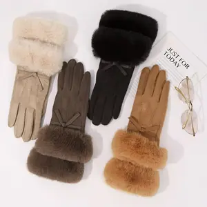 Faux Fur Cuff Suede Gloves