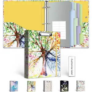 Season Tree Mini 3 Ring Binder 1 Inch for 5.5"x8.5" Paper with Clipboard 5-Tab Dividers Interior Pocket ID Label Holder A5 Binder with Pen Holder