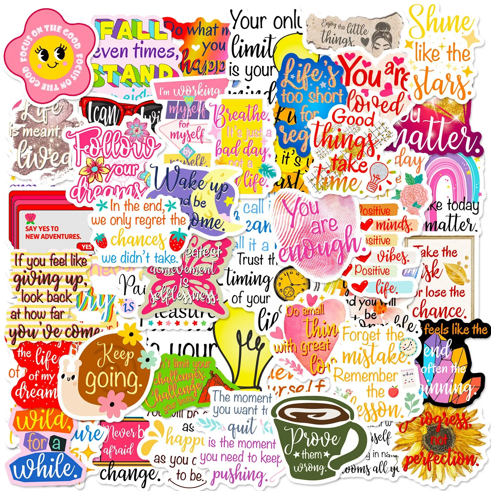 50pcs Inspirational Sticker Pack, Vinyl Quote Stickers for Water Bottles, Journals, Laptops, Phone Cases, Smartphone, Cellphone, Thanksgiving Gift