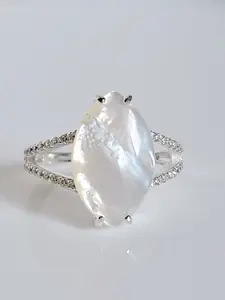 Sterling Silver Natural Mother of Pearl Statement Bold Ring