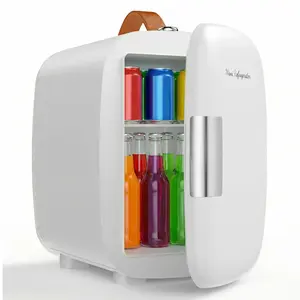 Mini Fridge for Bedroom, Office & Car, Portable 4L/4.23QT Mini Refrigerator for Skincare with Handle, Ultra-Quiet Energy-Saving Compact Cooler for Drinks, Food, Skincare & Makeup, AC/DC