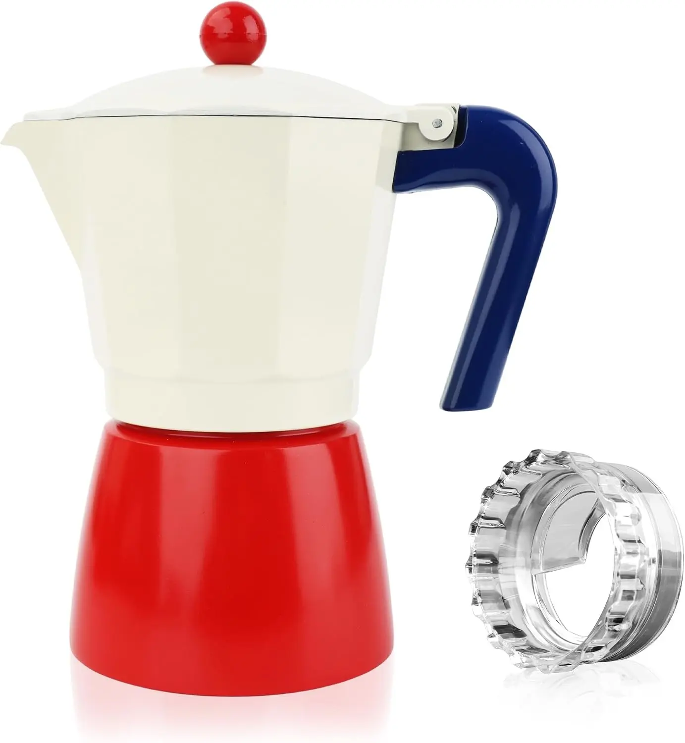 ShanSon Moka Pot Stovetop Espresso Maker 6 Cup 10 oz Italian Coffee Maker Manual Cuban Coffee Percolator Machine Italian Espresso Greca Coffee Maker for Cappuccino or Latte,Red/White