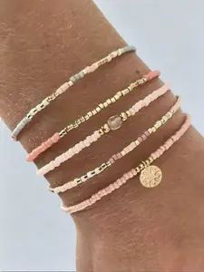 Mixed Color Beaded Bracelet, Boho Style Exquisite Bohemian Bracelets with Pendant, Fashionable Trendy Jewellery Accessories for Women & Girls, Casual All-match Accessories for Party, Daily Clothing Decor, Stackable Bracelet, Beaded Bracelet Set