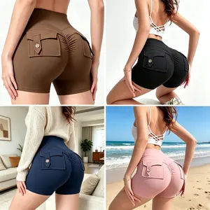 H   High Waist Butt Lifting Yoga Shorts with Pockets, Tummy Control Slimming Workout Athletic Shorts, 2-in-1 for Daily Commute & Fitness, Ruched 3D Hip Design, Lifts Buttock Line, Shapes Round Peach Hips, Perfectly Flattens Pear-Shaped Body