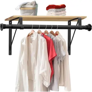 Adjustable 17 to 87 Inch 1.3 Inches Heavy Duty Closet Rod with Bracket Support for Hanging Clothes Black