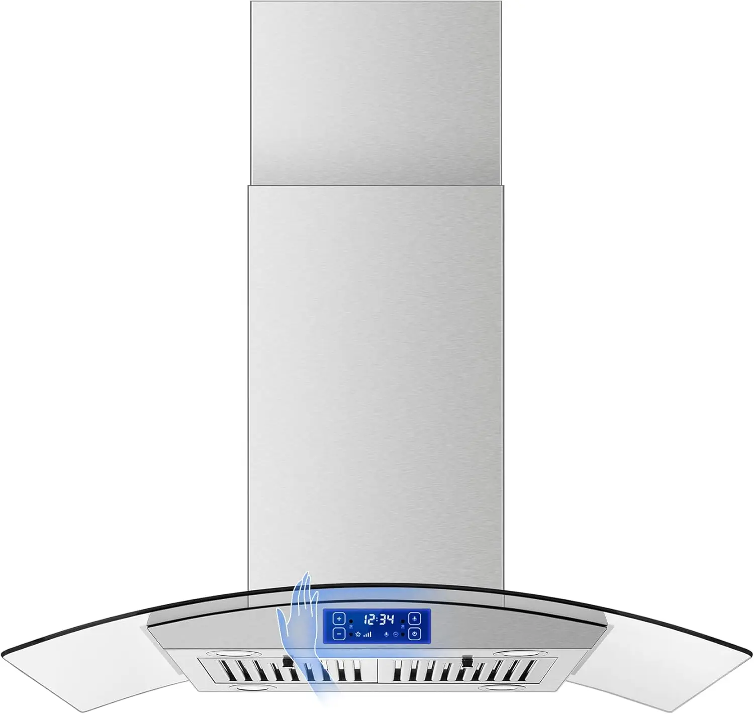 36 inch Island Range Hood 700 CFM Ceiling Mount Hood Stainless Steel Stove Vent Hood with Tempered Glass, 3 Speed Fan Permanent Filters Home Kitchen Appliances Household
