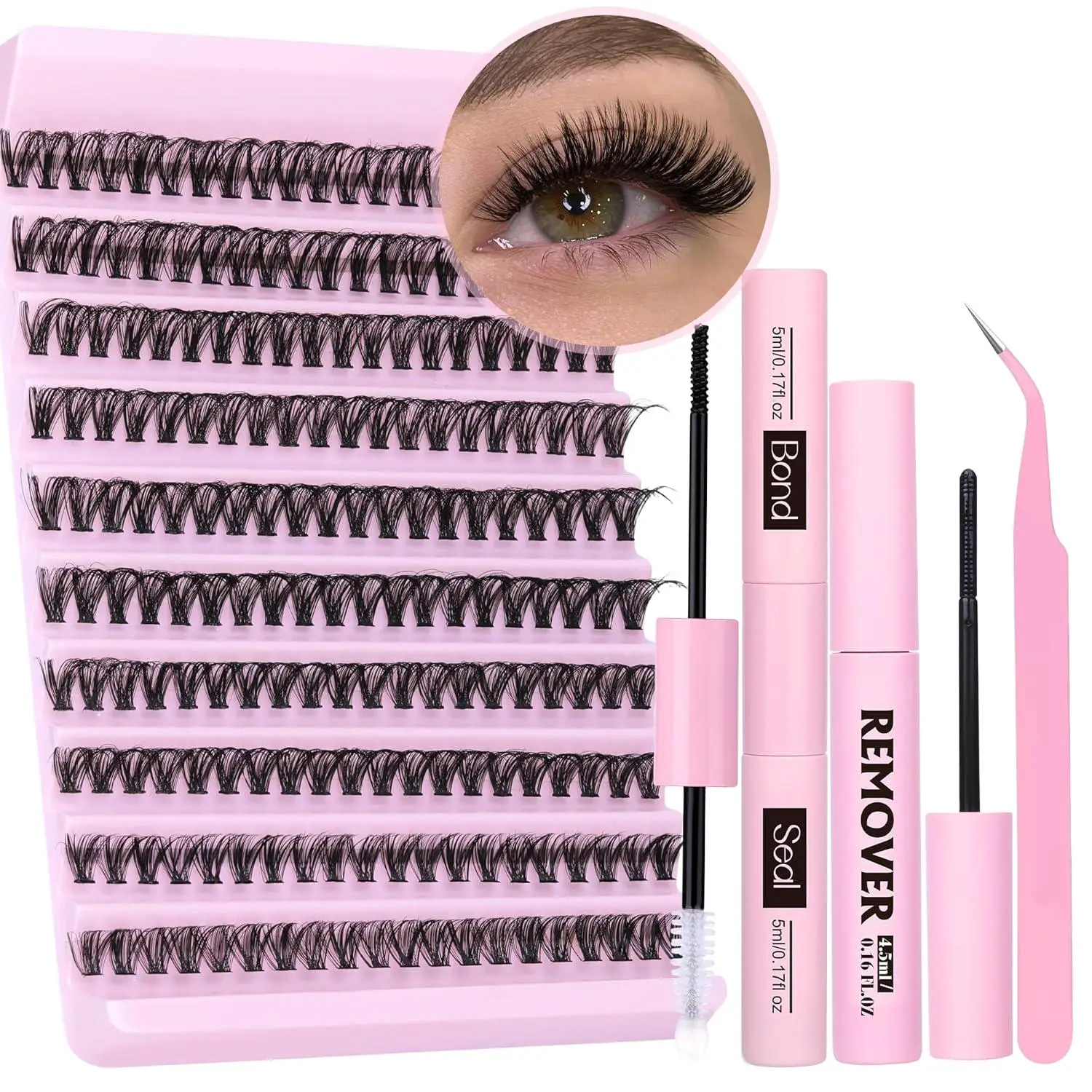 Natural Eyelash Extensions Kit, 200pcs Mixed Length Individual False Eyelashes, Self Grafting Curl Eyelashes, Accessories, Lash Clusters Kit Lashes Ey