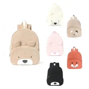 Corduroy backpack, student casual cartoon schoolbag, large capacity, cute bear backpack, plush bag