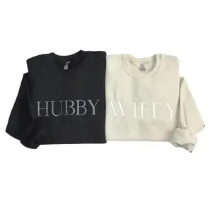 [CUSTOM IN DESCRIPTION] Embroidered Sweatshirt Wifey Hubby, Honeymoon & Bridal Gift, Mrs Crewneck, Wife Jumper, Wifey Bride Sweater, Mr Mrs Pullover