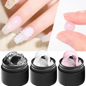 MTSSII 3pcs Non Stick Hand Extension Gel Set, Transparent Pink White Solid Self-leveling Gel Polish, Nail Art DIY 3D Carving Flower Modeling Gel, Rhinestone Glue, Nail Care, for Home Salon, Daily Use