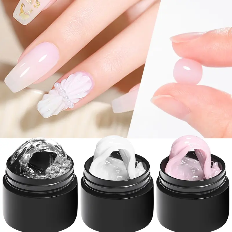 MTSSII 3pcs Non Stick Hand Extension Gel Set, Transparent Pink White Solid Self-leveling UV Nail Gel Polish, Nail Art DIY 3D Carving Flower Modeling Gel, Rhinestone Glue for Home Salon, Daily Use, Nail Art Manicure, Colorful Nail Products