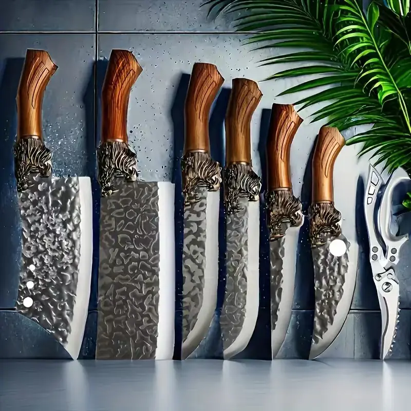 Thickened Stainless Steel Multi-Functional Kitchen Knife Block Set with Ultra-Sharp Blades: Boning, Vegetable, Seafood, Bread Utensils, Meat Bone Cleavers, Plastic Cutters, Chef and Fruit Knives, Chef Knives
