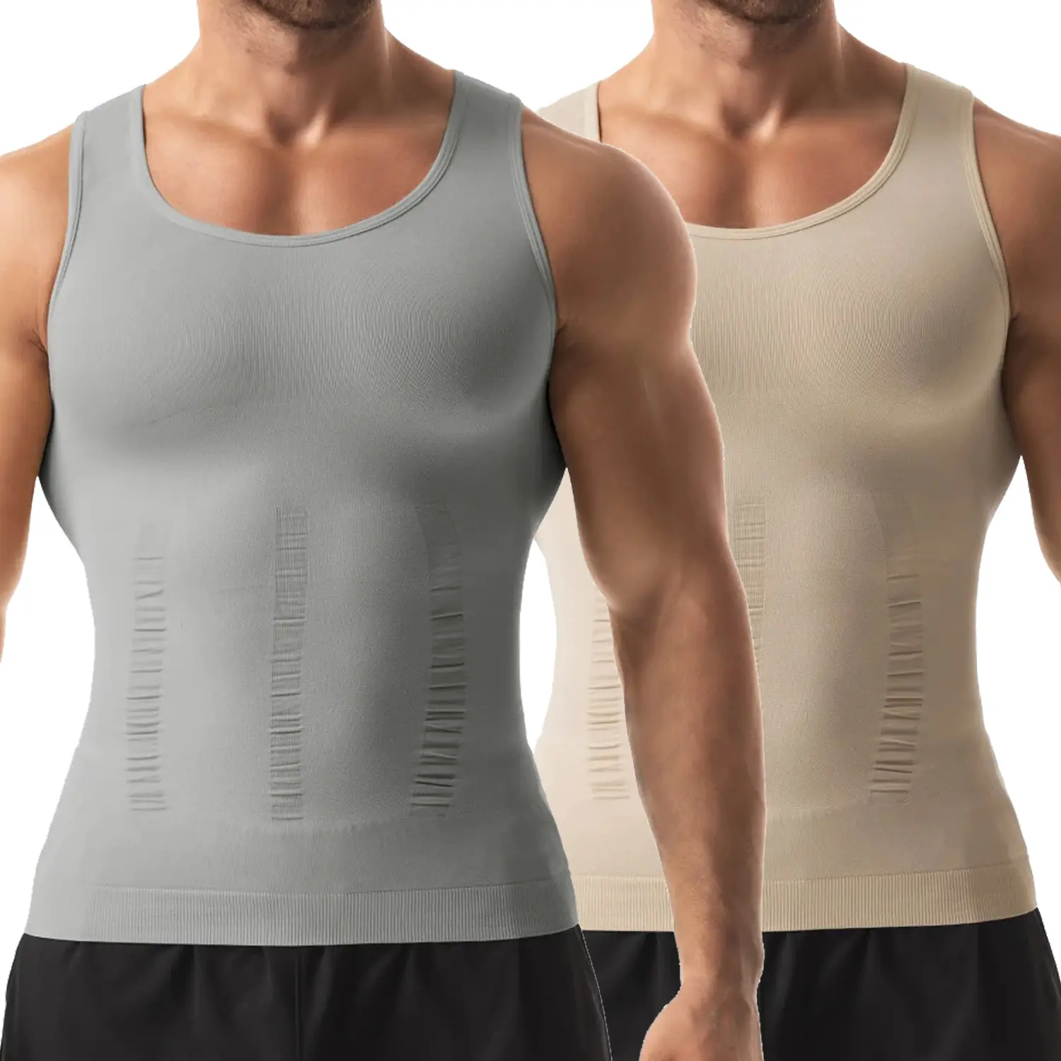 1-2 Pack Mens Compression Shirt Body Shaper Vest Tummy Control Shapewear Workout Tank Top Sport Breathable Lightweight Stretchy Undershirt Menswear Soft Suit Fabric Sporty Clothes