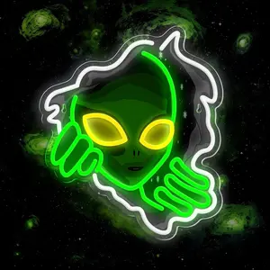 Alien Neon Sign,Green Alien Led Neon Lights for Wall Decor Game Room Home Bar Party Bedroom Man Cave Decor,USB Powered Alien Light up Sign Gifts for Kids Teen Boy Room Decor