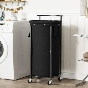110L Laundry Hamper with Wheels,Rolling Laundry Basket with Removable Bag,Round Iron Laundry Cart with Steel Frame and Handle,Dirty Clothes Hamper Organizer for Dorm,Laundry Room(Black)