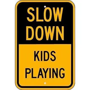 Warning Sign Safety Sign, Slow Down Kids Playing,Black On Yellow Sign Business Sign 12X8 Inches Metal Tin Sign Decor