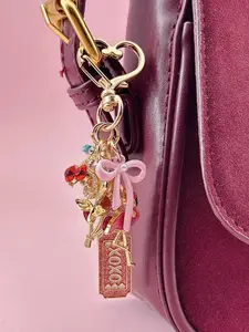 Valentine's Day Metal Alloy Pendant, Rose Flamingo Design, Pearl Bow Cherry, Multifunctional Keychain, Bag Charm, Car Interior Decor, Fashionable Alloy Keychain