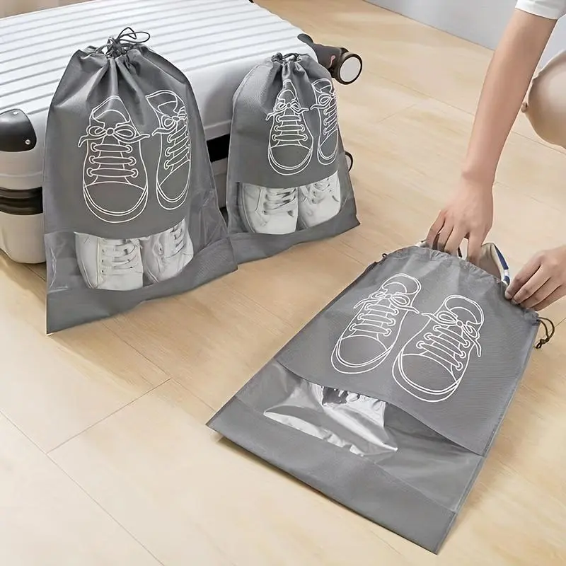 Non-woven Fabric Shoe Storage Bag Organizer, 5 Counts/set Dustproof Drawstring Shoe Bag, Travel Shoe Pouch, Shoes Protecting Bag for Home Travel