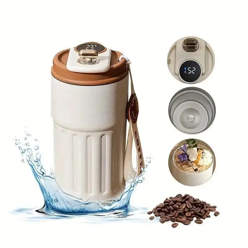 Stainless Steel Smart Temperature-Display Cup with LED Screen 450ml Portable Beverage Mug for Daily Drinking Travel
