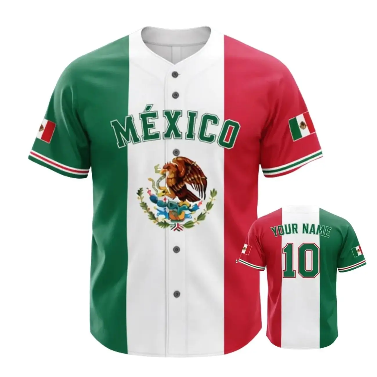 Custom Mexico Baseball Jersey with Name and Number, Mexican Flag Eagle Sports Shirt, Personalized Team Fan Jersey