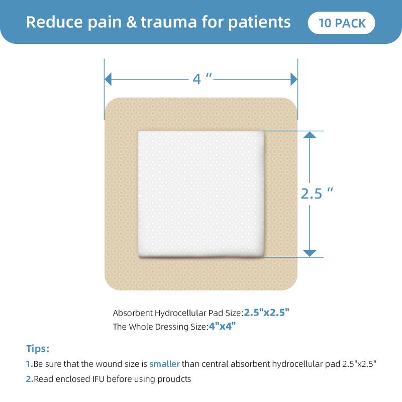Senvok Silicone Adhesive Foam Dressing with Gentle Border 10cm x 10cm 10 Pack High Absorbency Waterproof Breathable Wound Bandage for Bed Sore Leg Ulcer Foot Diabetic Ulcer