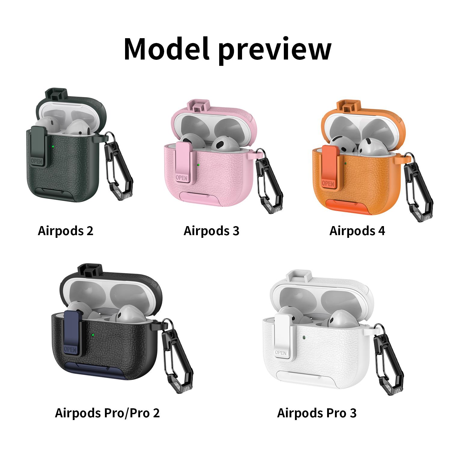 with Safety Lock Case For Apple For  for AirPods 4 / 3 / 2 / 1 for AirPods Pro 3 / Pro2 / Pro For Airpod Earbuds Headset Earphones Headphones Protective case Carabiner Anti-Drop Matte PU-Leather Audio Shockproof Cover Summer Decoration Accessories Durable