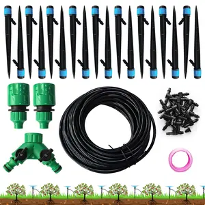 Drip Irrigation System, Push-to-Connect Adjustable Irrigation Set for Garden, Raised Beds Complete Garden Watering System 1/4” Emitters and 59ft Flexible Tubing, Quick Connectors