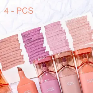 4-Pack Glitter Fluorescent Pens, Shimmering Finish, High-Quality Eye-Care Colored Student Stationery, Handwriting Marking Note Highlighter Set