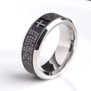 Quality 316L Stainless Steel 8mm "Our Father Prayer" Black Rotation Ring