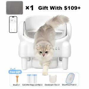 ECORUI Self - Cleaning - Litter Box Open-Top Automatic with App Control for Multiple Cats Safety Sensors Protection Cream White 16.5"x16.5" Entrance 10.5L Compartment