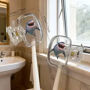 2pcs toothbrush holder - shark print design, protective plastic clip for home and travel use