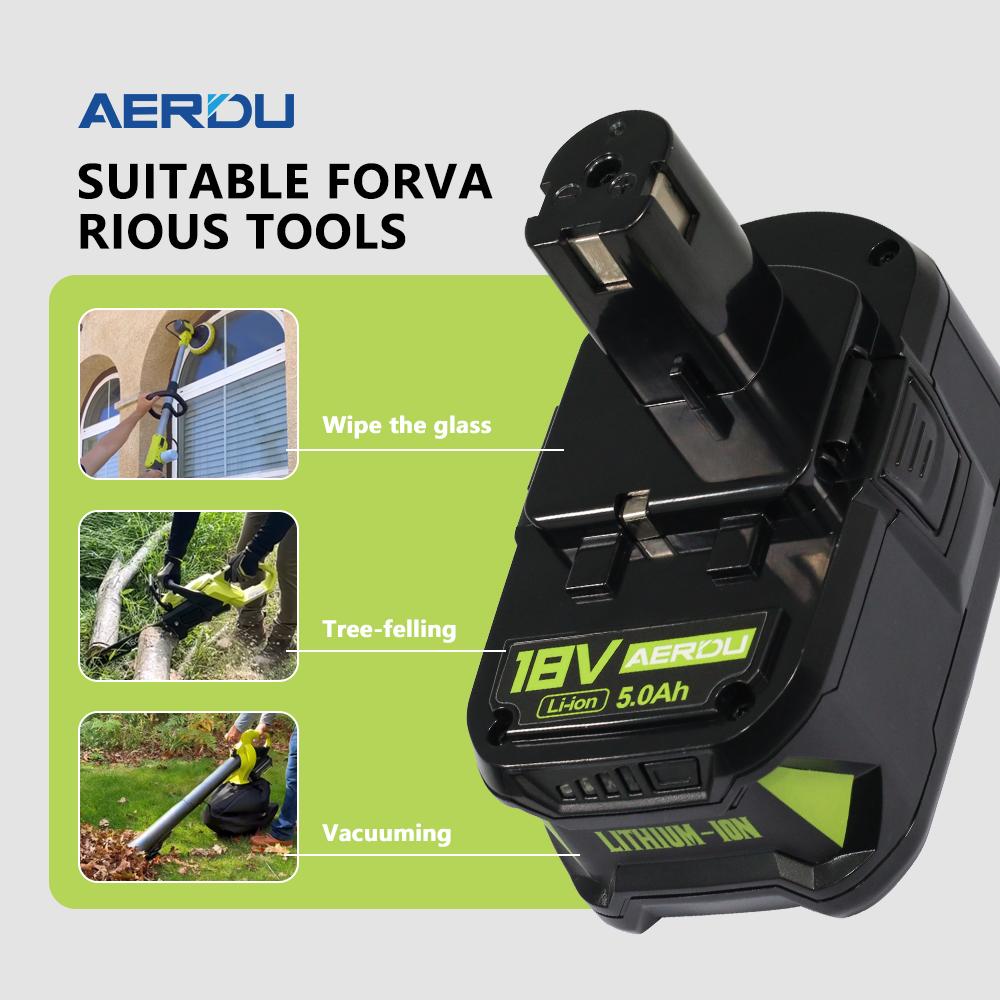 2-Pack P108 5.0Ah Battery + 1-Pack P117 Charger For Ryobi 18V ONE+, High-Capacity Lithium-Ion