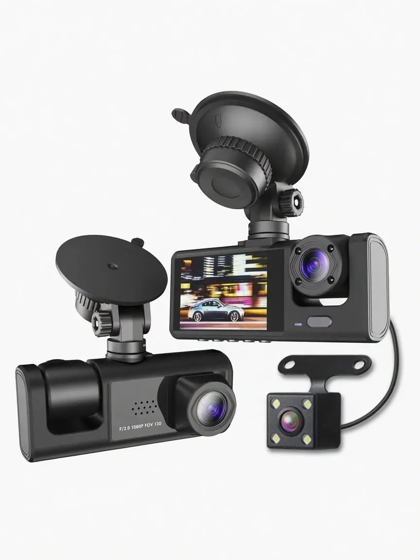 2-Cameras Dash Cam Set - Front, Inside 24-Hour Action Cam for Vehicle
