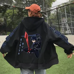 Kirito Graphic Printed Hooded Sword Art Online Anime Clothing Men Women Zipper Hoodies Casual Sweatshirt Harajuku Zip Up Jacket