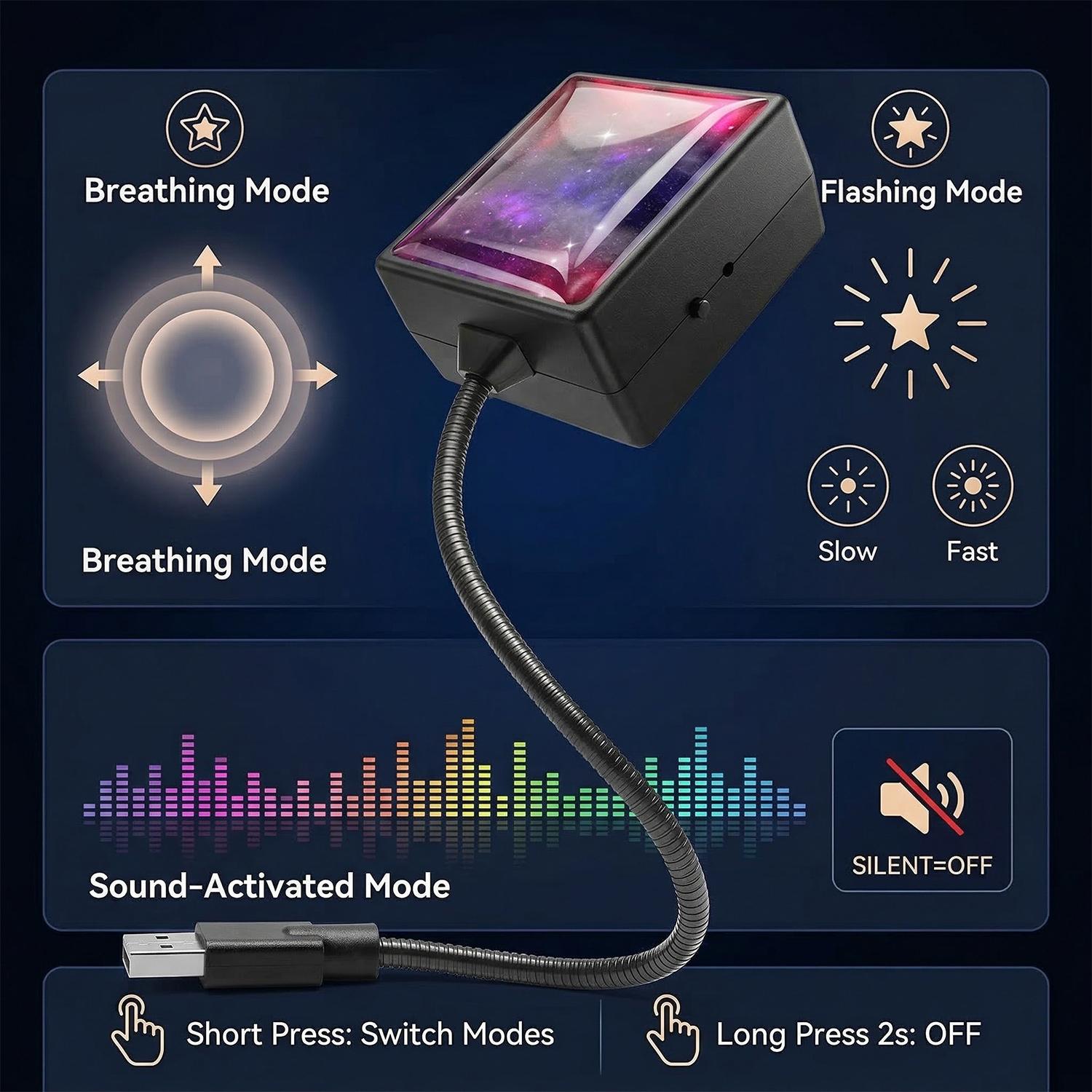 USB Star Projector Night Light, Portable Romantic Interior Car Roof Lights, Adjustable Star Lamp Projector Decorations for Car, Ceiling, Bedroom